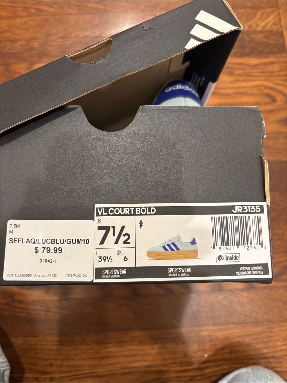 Adidas VL Court Bold Mint Green Sneakers with Blue Stripes - Picture 8 of 8